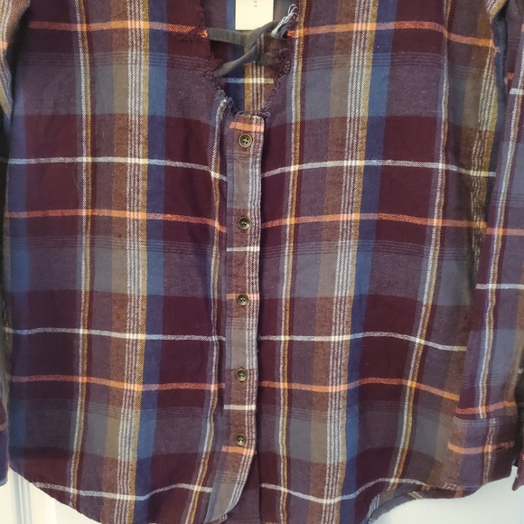 Gilded Intent long sleeve button up tie raw edge flannel plaid shirt M NWT - Picture 4 of 5